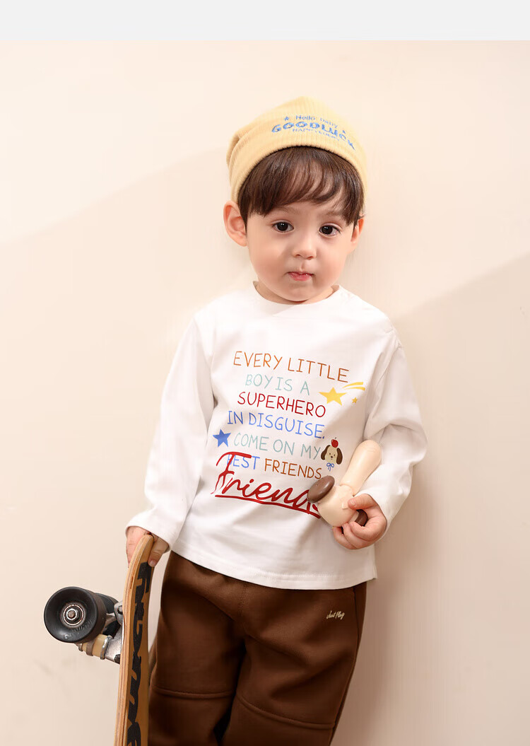 LUSON Little O Dad Boys' Baby Long Sleeve T-Shirt Spring Autumn 2025 New White Letter Cute Infant Top 9
